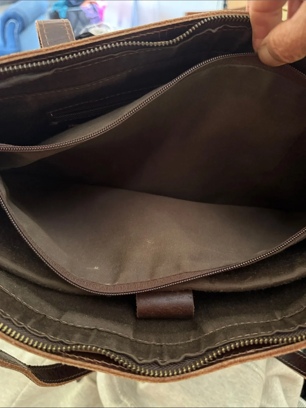 Brown leather messenger bag